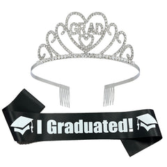 Graduation Party Crown Strap Set Alloy Rhinestone Headdress I GRADUATED