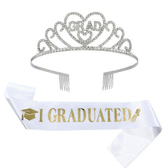 Graduation Party Crown Strap Set Alloy Rhinestone Headdress I GRADUATED