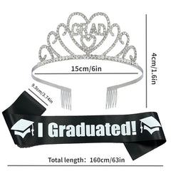 Graduation Party Crown Strap Set Alloy Rhinestone Headdress I GRADUATED