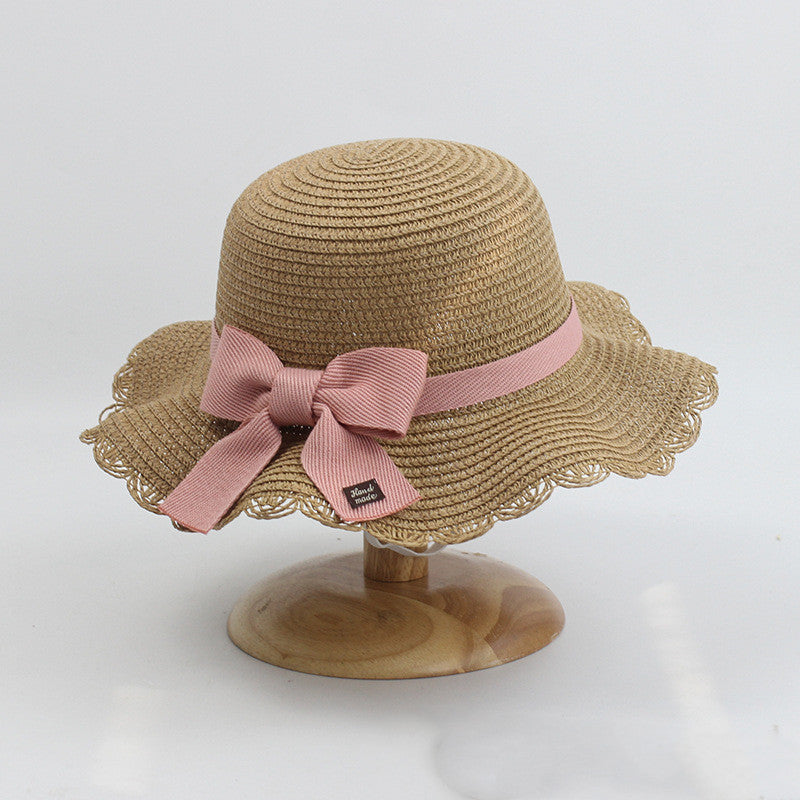 Kids Summer Beach Sun Hats Lotus Leaf Brim Outdoor Sun Protection Straw Cap