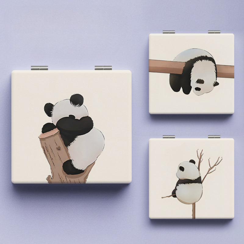 Double Sided Panda Pattern Mirror Compact Portable Makeup Vanity for Girls Teens