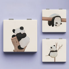 Double Sided Panda Pattern Mirror Compact Portable Makeup Vanity for Girls Teens