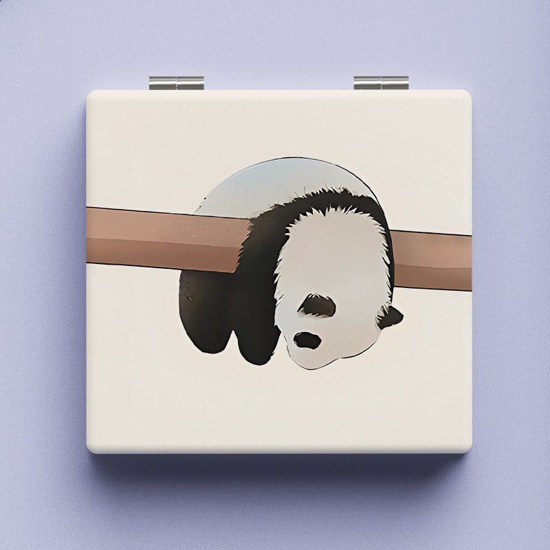 Double Sided Panda Pattern Mirror Compact Portable Makeup Vanity for Girls Teens