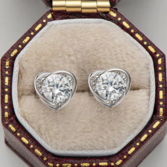 Heart Shaped Stud Earrings Rhinestone Decor Girls Jewelry