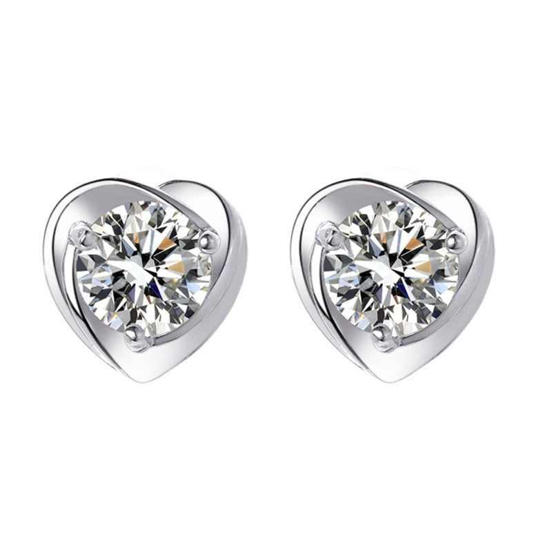 Heart Shaped Stud Earrings Rhinestone Decor Girls Jewelry