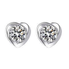 Heart Shaped Stud Earrings Rhinestone Decor Girls Jewelry