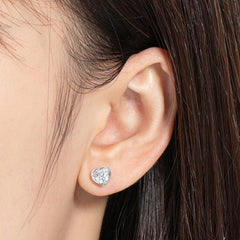 Heart Shaped Stud Earrings Rhinestone Decor Girls Jewelry