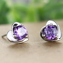 Heart Shaped Stud Earrings Rhinestone Decor Girls Jewelry