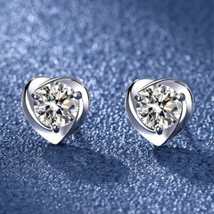 Heart Shaped Stud Earrings Rhinestone Decor Girls Jewelry