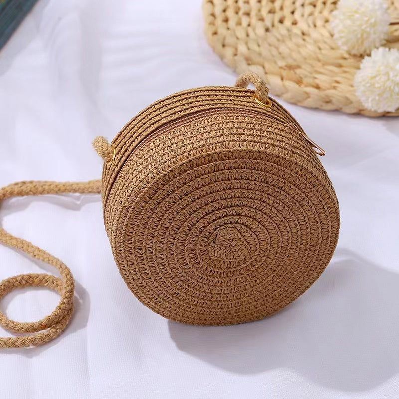 Kids Straw Woven Shoulder Bag for Outdoor Camping