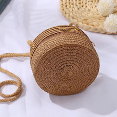 Kids Straw Woven Shoulder Bag for Outdoor Camping