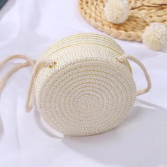 Kids Straw Woven Shoulder Bag for Outdoor Camping