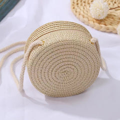 Kids Straw Woven Shoulder Bag for Outdoor Camping