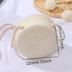 Kids Straw Woven Shoulder Bag for Outdoor Camping