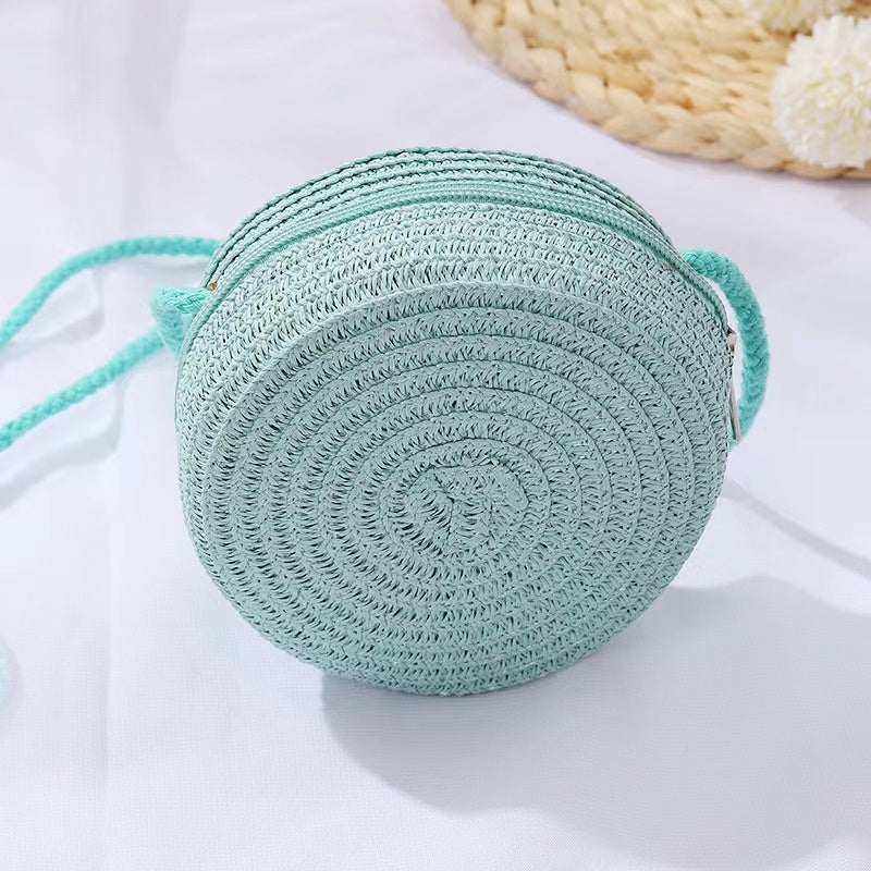 Kids Straw Woven Shoulder Bag for Outdoor Camping