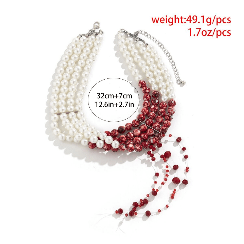 Gothic Pearl Necklace Choker Halloween Blood Tassel Clavicle Necklace