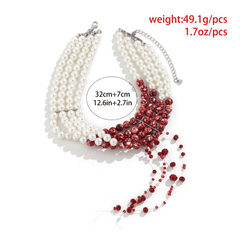Gothic Pearl Necklace Choker Halloween Blood Tassel Clavicle Necklace