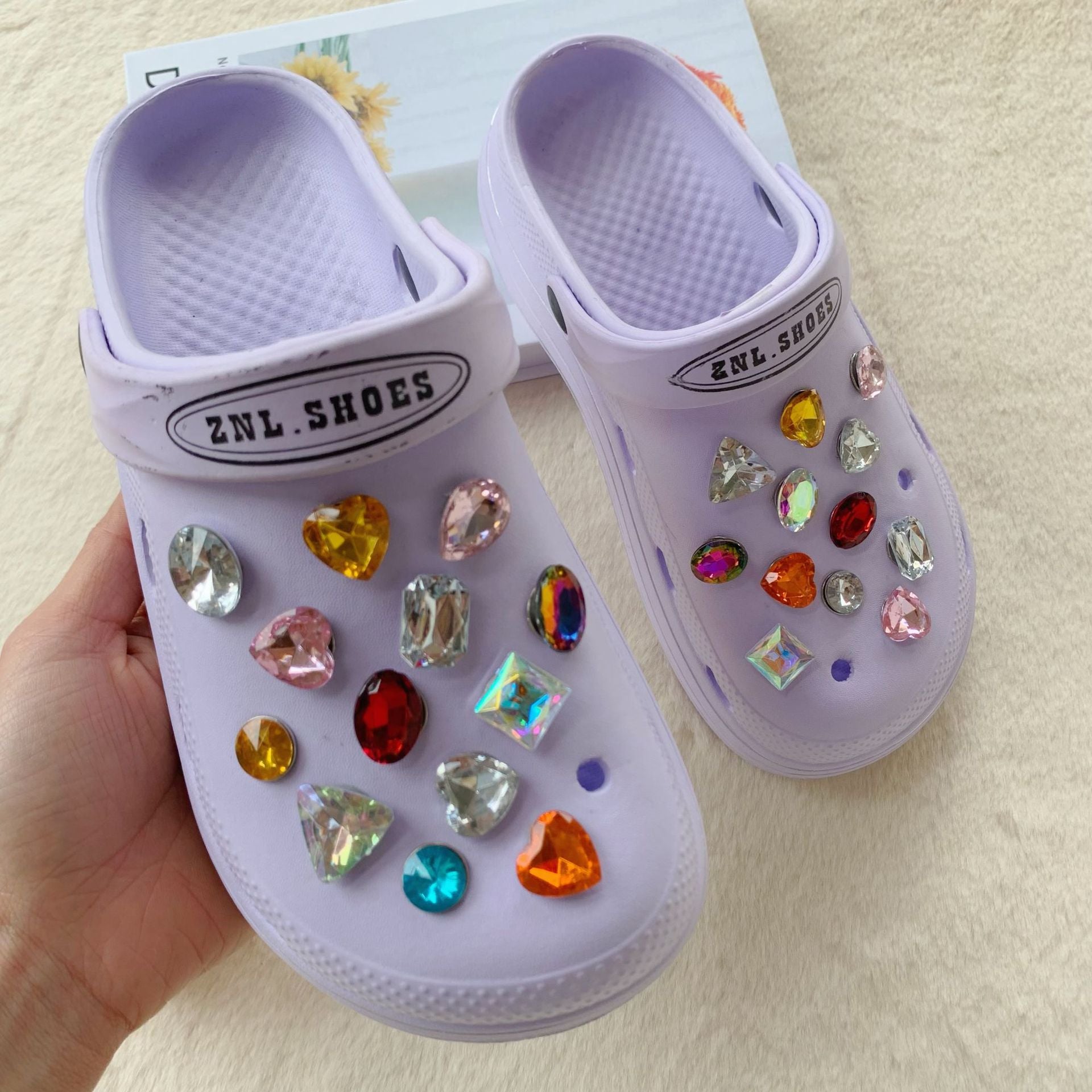 25Pcs Rhinestone Shoe Decoration Accesseries - Colorful Plastic Crosc Hole