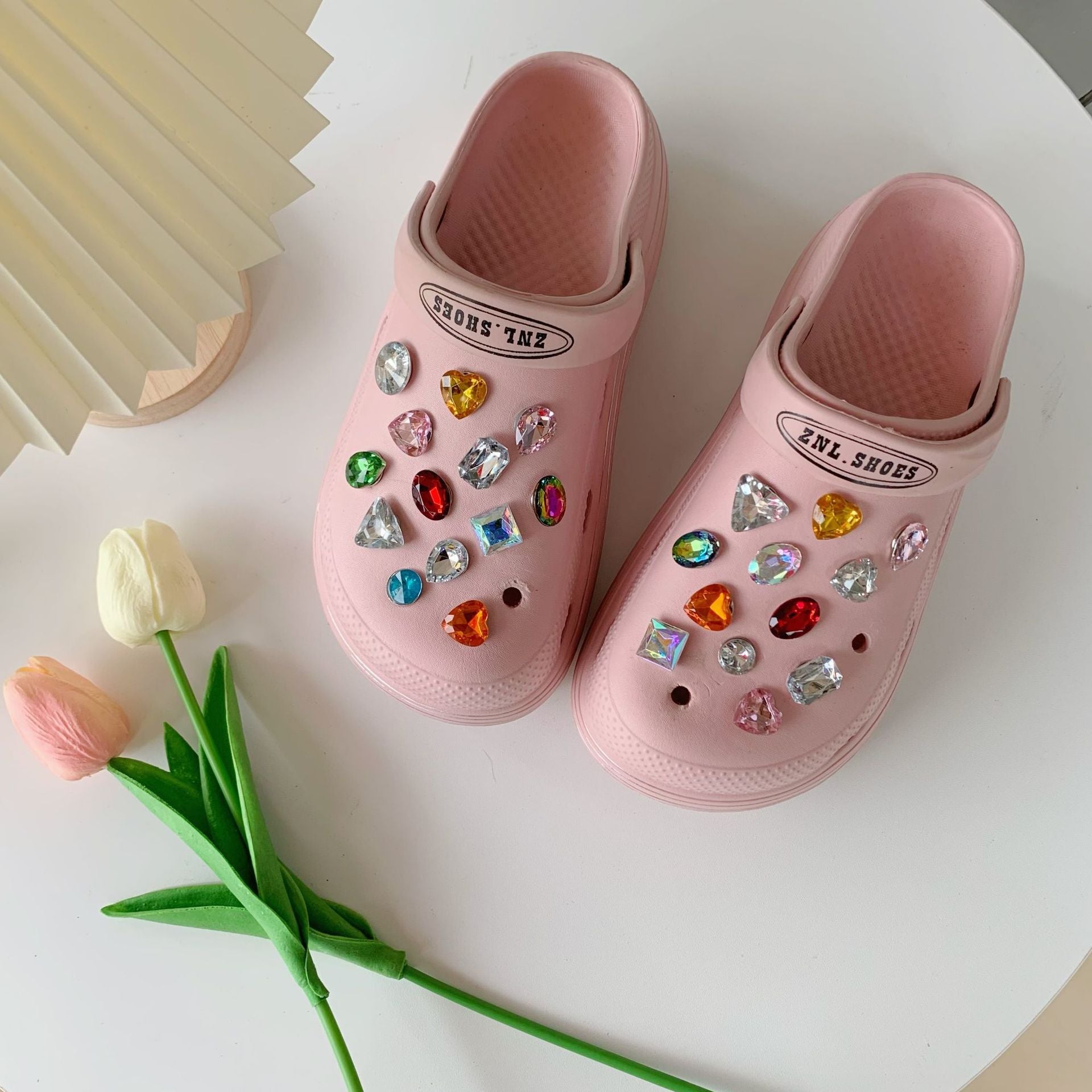 25Pcs Rhinestone Shoe Decoration Accesseries - Colorful Plastic Crosc Hole
