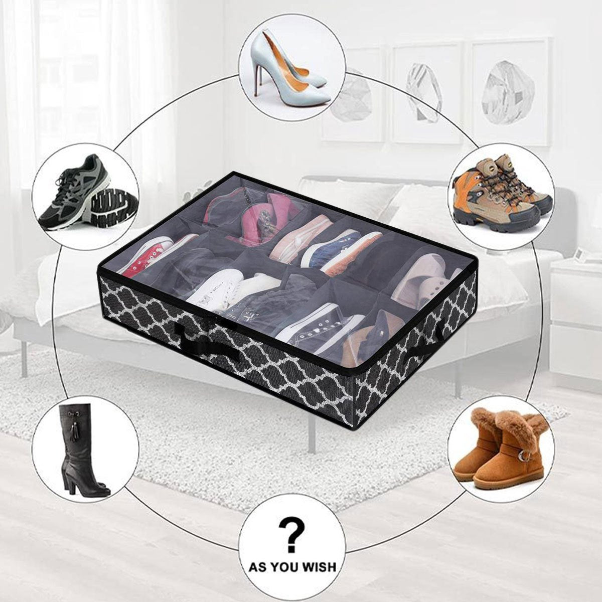 Geometric Pattern Storage Box for Shoes Underbed