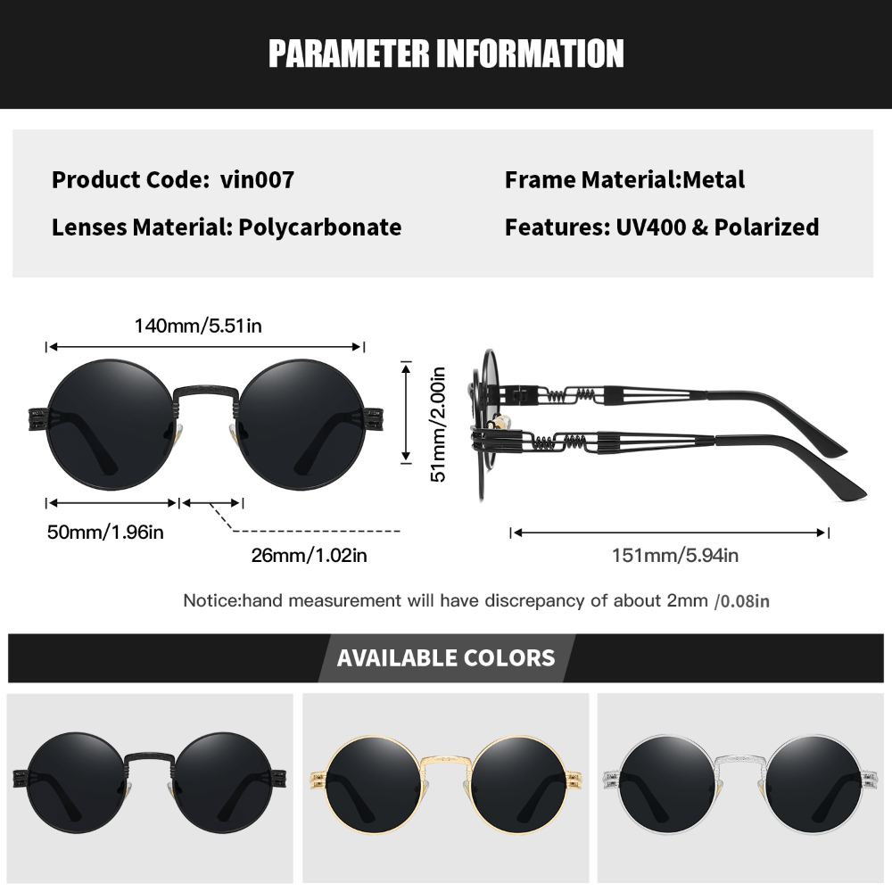 RoyalHot Metal Polarized Unisex Round Frame Sunglasses