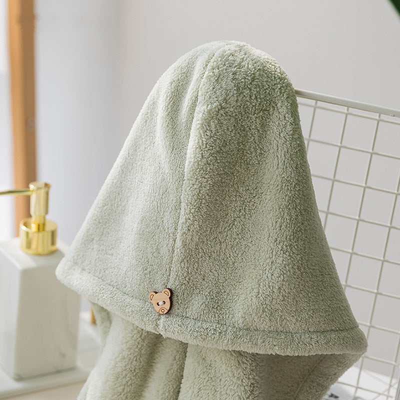 Double Layer Bath Cap Hair Towel With Bear Shape Botton