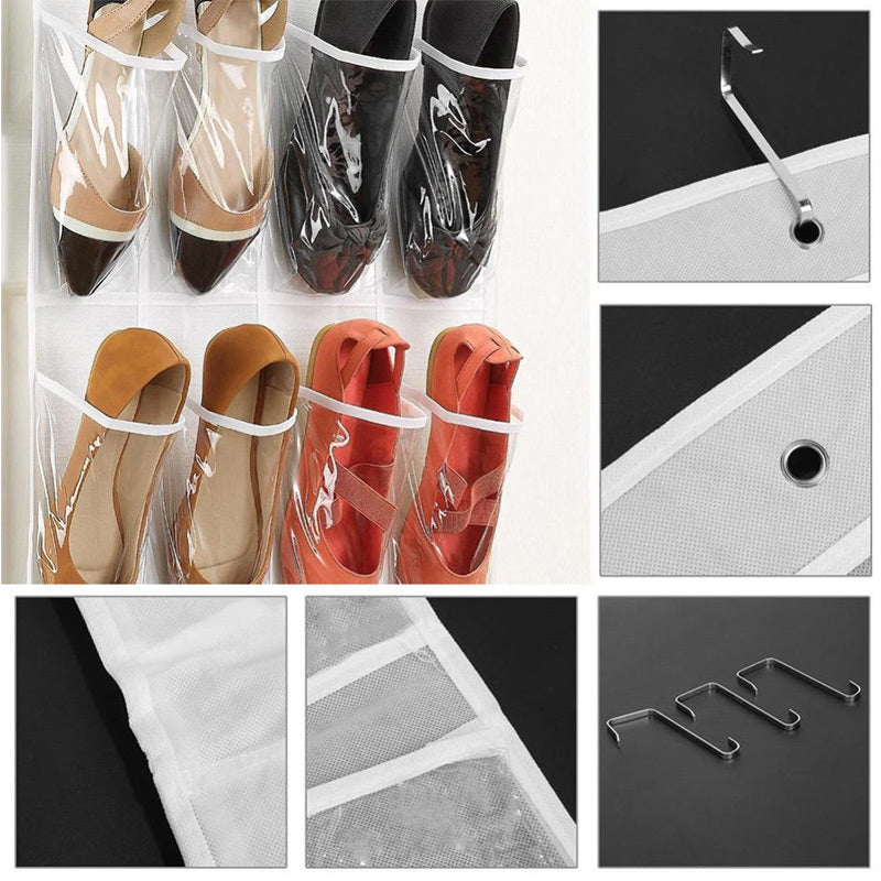 24 Pockets Shoes Organizer Rack Hanging Over The Door