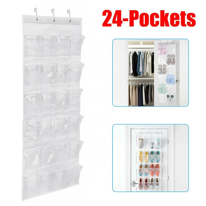 24 Pockets Shoes Organizer Rack Hanging Over The Door