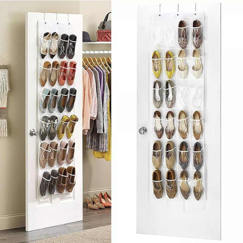 24 Pockets Shoes Organizer Rack Hanging Over The Door