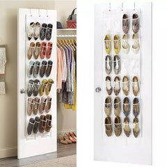 24 Pockets Shoes Organizer Rack Hanging Over The Door