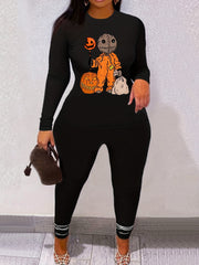 Halloween Graphic Print T Shirt & Solid Leggings Set