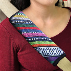 2pcs Cotton Linen Seat Belt Pads Rainbow Colorful