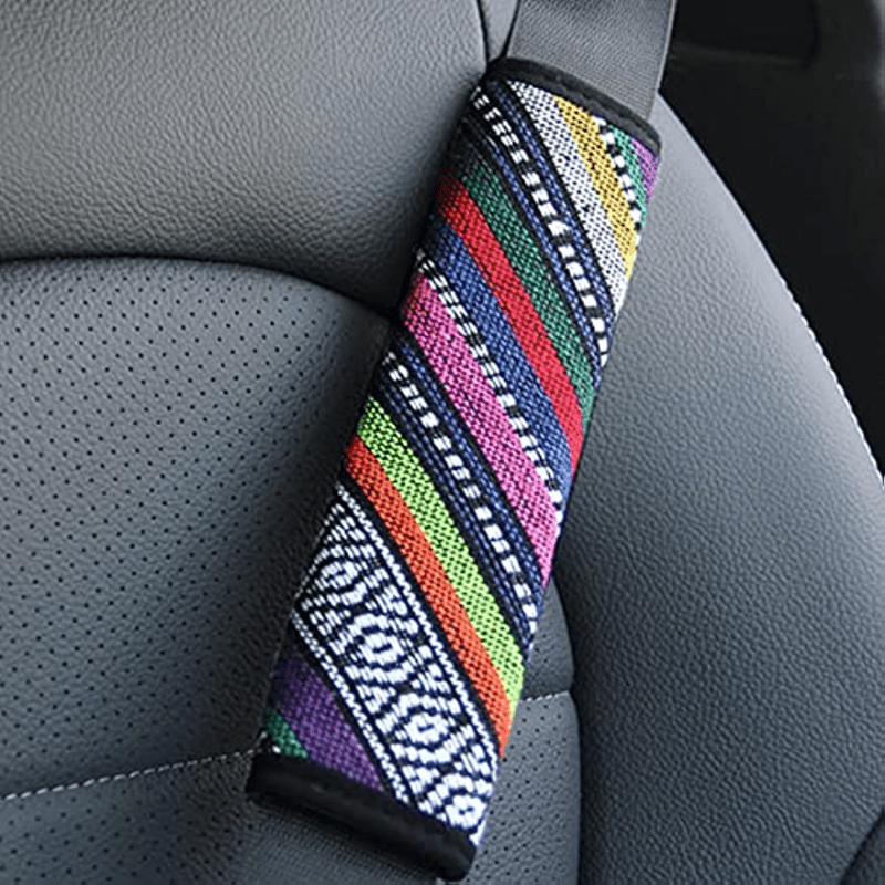 2pcs Cotton Linen Seat Belt Pads Rainbow Colorful
