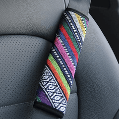 2pcs Cotton Linen Seat Belt Pads Rainbow Colorful