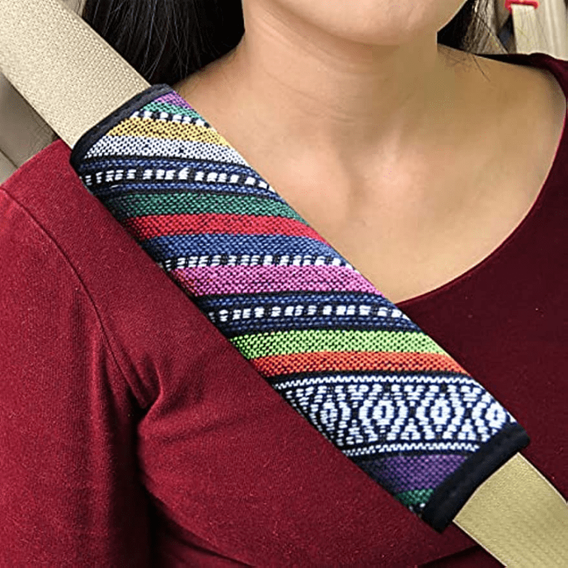 2pcs Cotton Linen Seat Belt Pads Rainbow Colorful