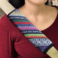 2pcs Cotton Linen Seat Belt Pads Rainbow Colorful