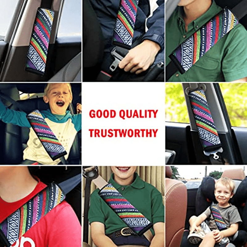 2pcs Cotton Linen Seat Belt Pads Rainbow Colorful