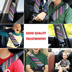 2pcs Cotton Linen Seat Belt Pads Rainbow Colorful