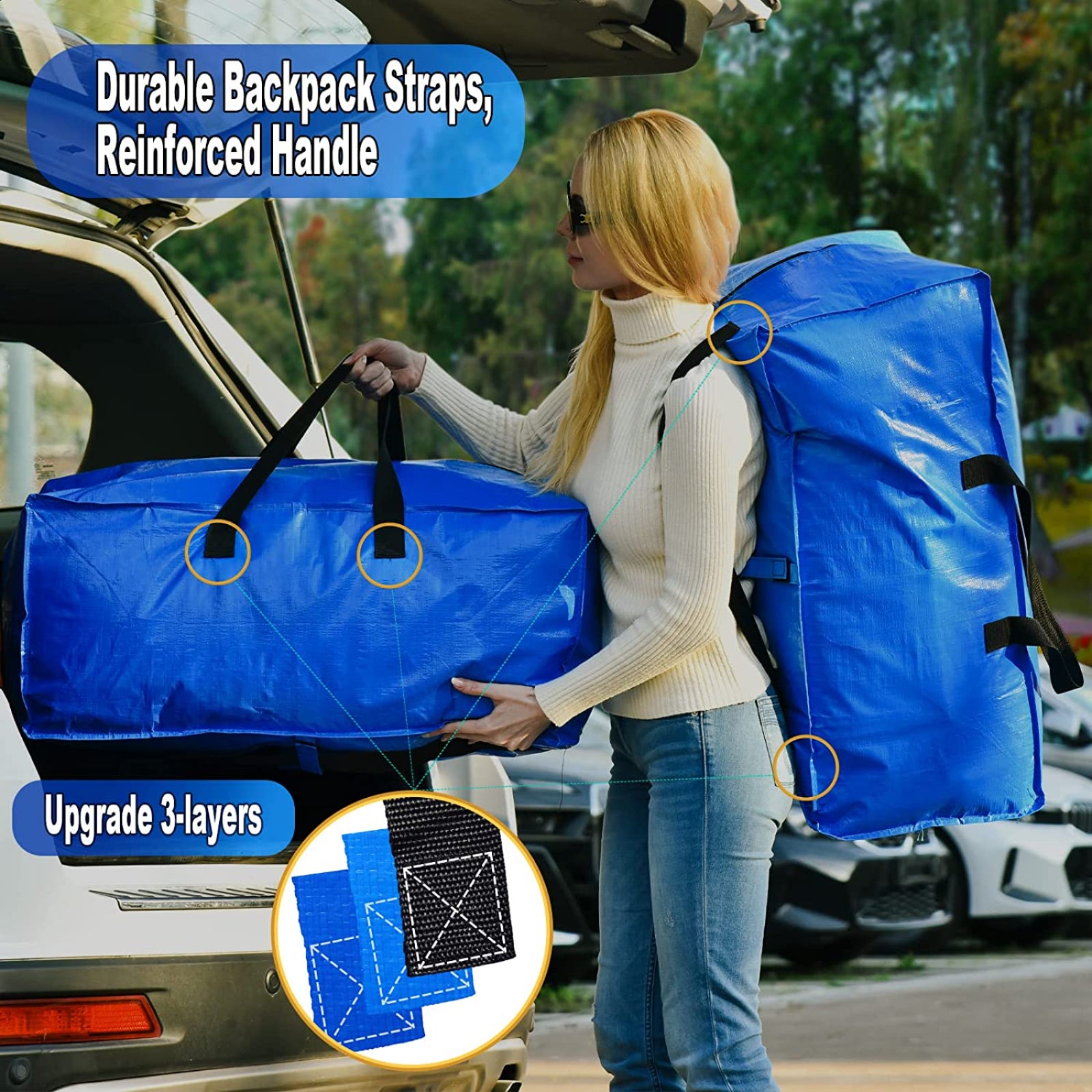 Heavy Duty Extra Large Moving Bags Backpack Straps Strong Handles & Zippers