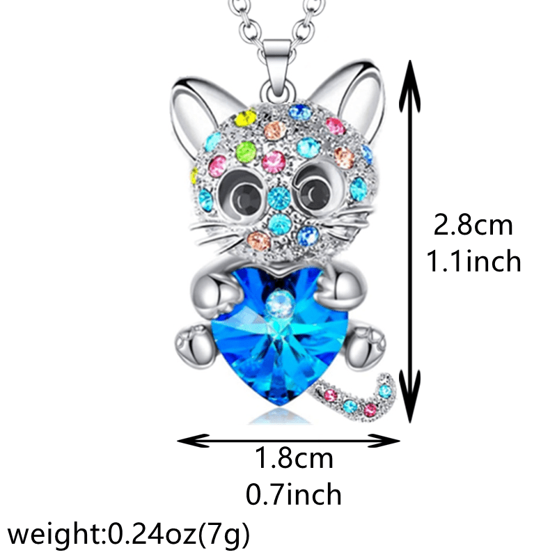 Colorful Rhinestone Naughty Cat Pendant Necklace for Girls