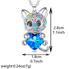 Colorful Rhinestone Naughty Cat Pendant Necklace for Girls