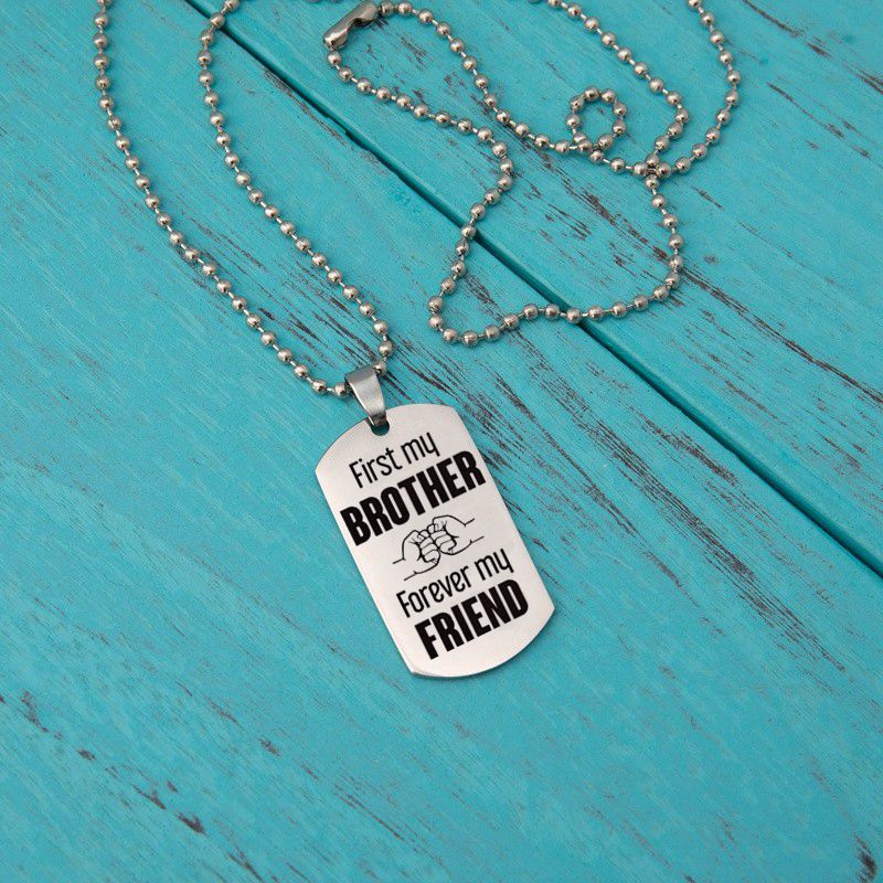 Silvery Letters Detail Tag Necklace For Brother