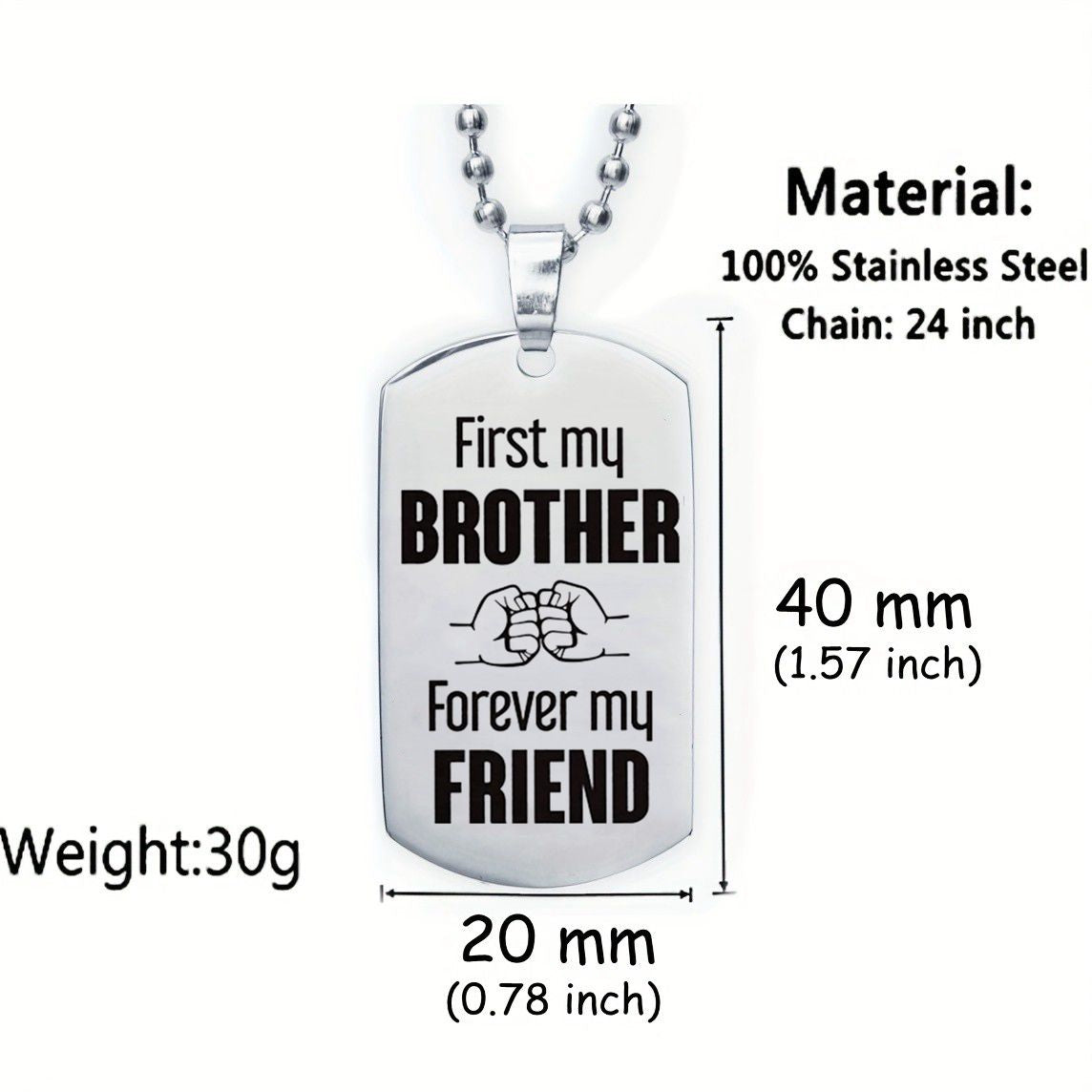 Silvery Letters Detail Tag Necklace For Brother
