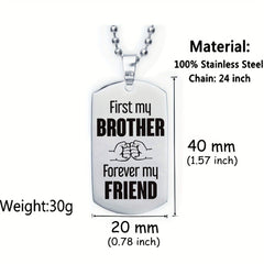 Silvery Letters Detail Tag Necklace For Brother