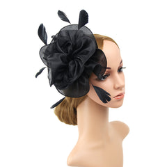 Faux Feather Tiara Mesh Flower Head Piece Horse Race Hat Accessories