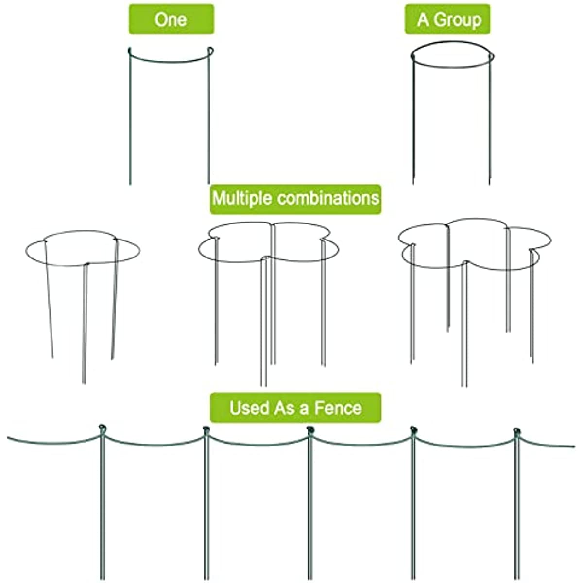 6pcs Tall Plant Support Stakes Metal Half Round Garden Plant Support Peony Cage