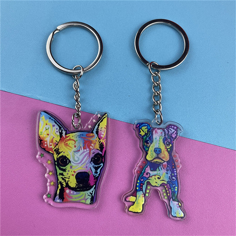 Dog Pit Bull Chihuahua Acrylic Keychains Keyring For Girls