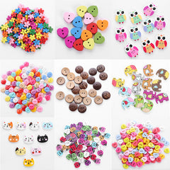 Wooden Mixed Two Eye Cartoon Images Button Children's Clothing Dress