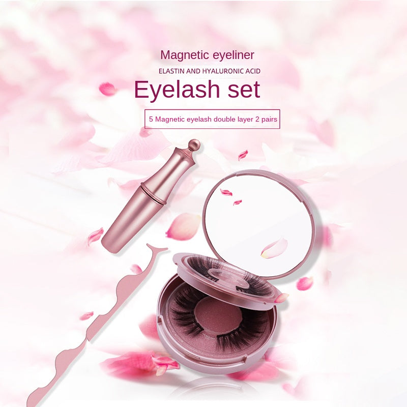 2pairs Magnetic False Lashes Extension Set with Tweezers and Eyeliner Kit