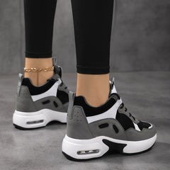 Women's Patchwork Chunky Sneakers Lace Up Low Top Casual Shoes